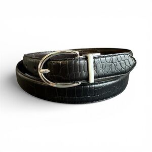 Ralph Lauren Black Leather Belt Croc Embossed Reversible Unisex Womens Medium